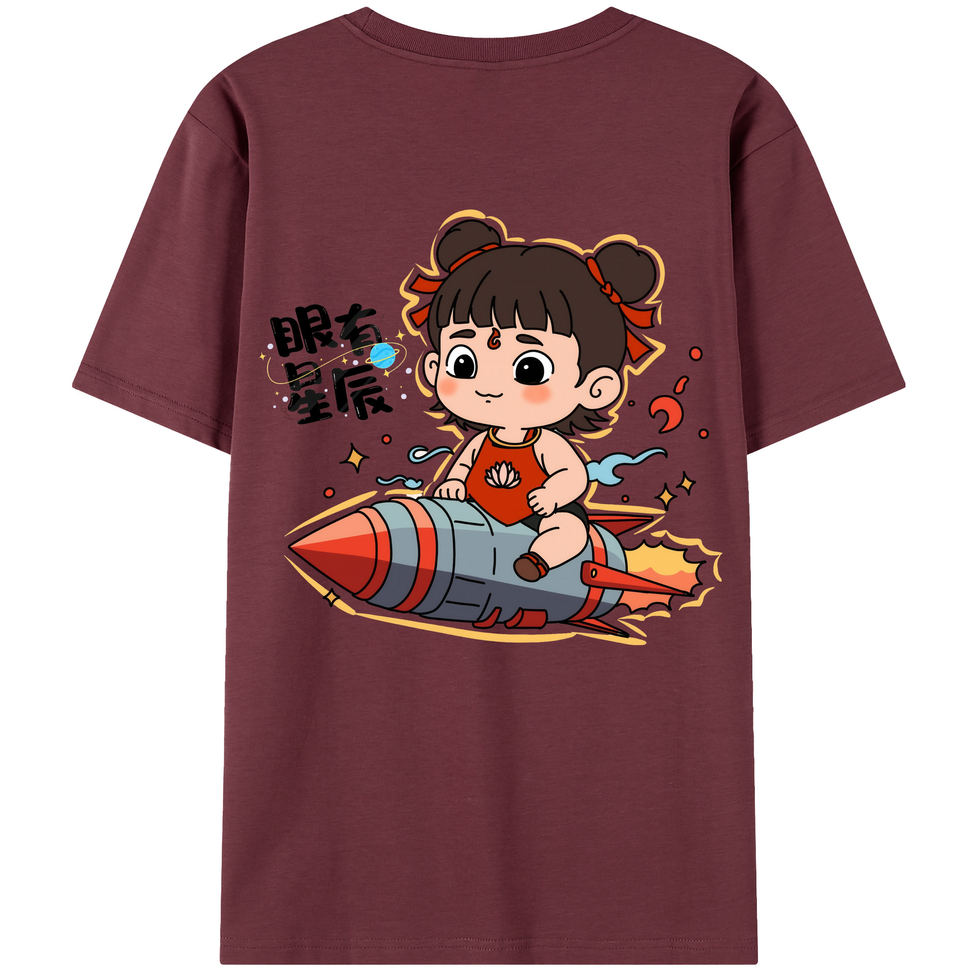 （画像用） Ne Zha 2 ナタ 魔童の大暴れ 綿100％半袖Tシャツ（背面プリント）